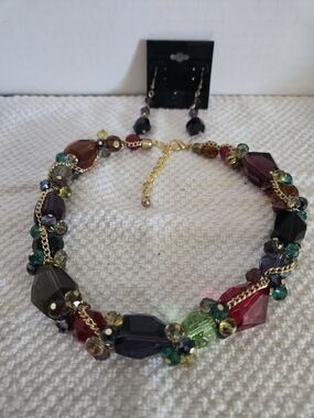 Costume Jewelery Multicolor Bead Necklace and Earring Set